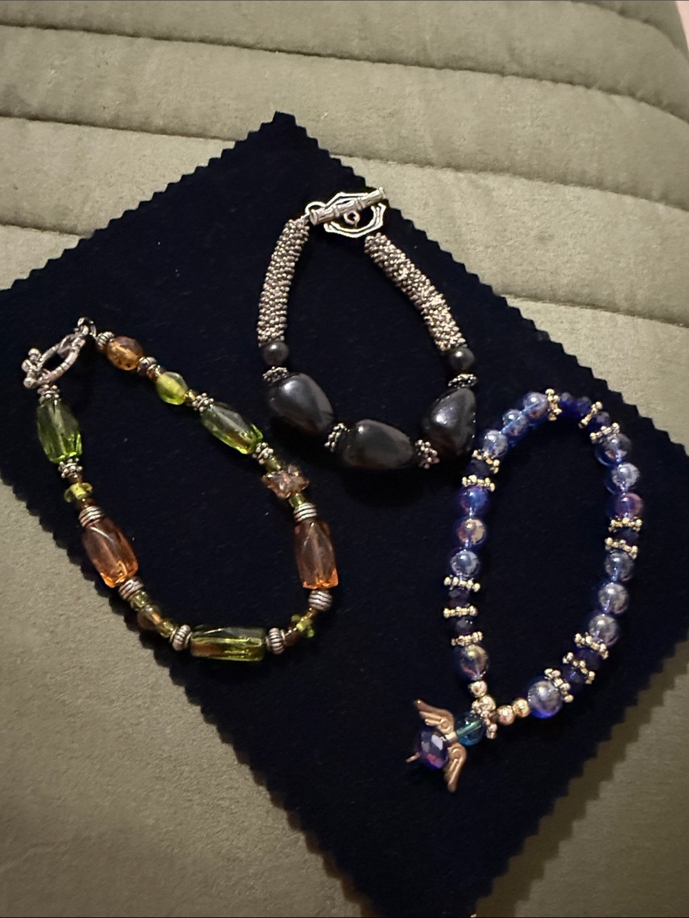 Mixed Bead Bracelet Set — Blue, Green, Amber, and Black Accents